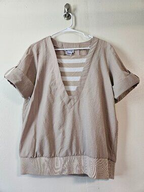 Vintage BLAIR tan cream blouse medium shirt short sleeve 90s